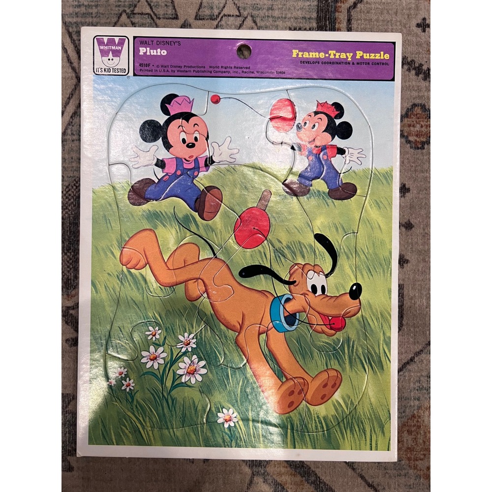Vintage Whitman Disney's Morty & Ferdie Fieldmouse With Pluto Frame Puzzle 1980s